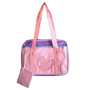 Kawaii Heart Ita Bag Shoulder Tote – Pin Display Window Bag w/ Coin Purse